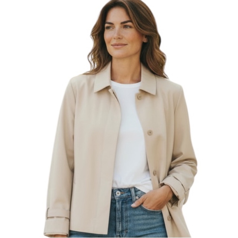 NORMA KAMALI Luxury Jacket Cropped Flared Swing Lightweight Neutral Tan Coat 6